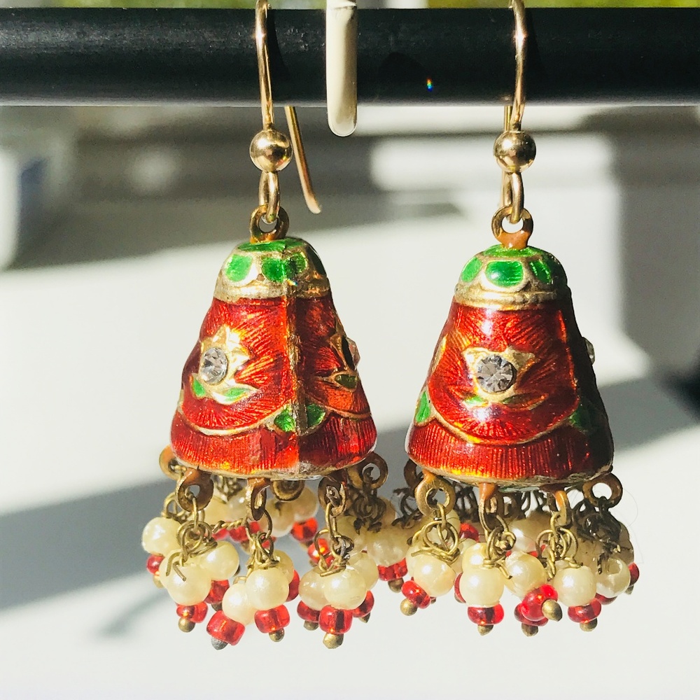 Red & Green Rhinestone Earrings - Picture 2 of 8